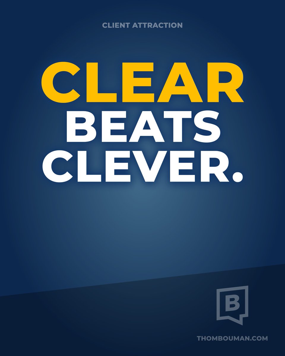 Thom_Bouman's tweet photo. Clever language can make you sound interesting.

Clear language makes you easy to choose.

If a client has to decode what you do, who it is for, or why it matters, they will move on or compare.

Clear beats clever. https://t.co/eCrMKewzdu