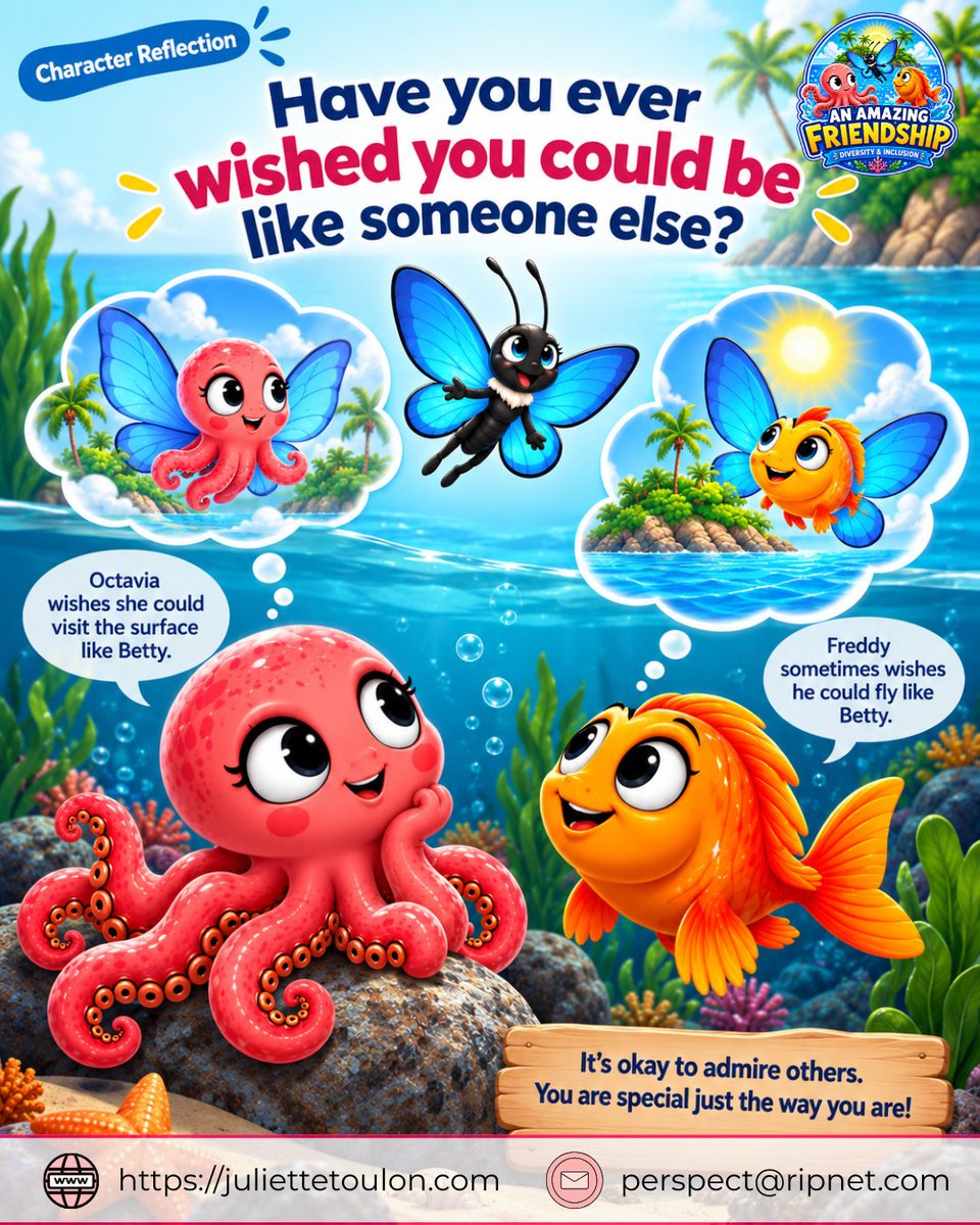 julietteauthor's tweet photo. Ever wished you could be like someone else? π
Freddy wishes he could fly like Betty, while Octavia dreams of life above the sea. π π¦π
Their lesson? Celebrate what makes YOU special. π
π https://t.co/DwuHFXrtY8
#AnAmazingFriendship #KidsBooks #SelfAcceptance https://t.co/plqgtBRNCJ