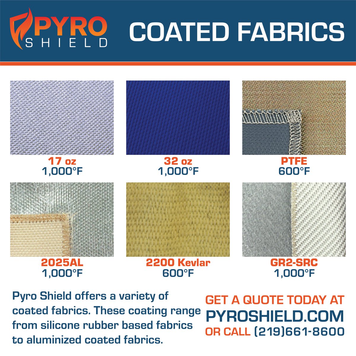 PyroShieldInc's tweet photo. Coated fabrics are used in the fabrication of removable insulation pads and jackets, among many other applications!

Made with the protection of one's machinery and workers in mind against high temperatures. 

Get a quote today at https://t.co/cj2OnGdkYC or call (219)661-8600. https://t.co/6lCixHuknd