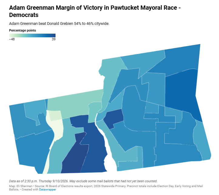 Eli_Sherman's tweet photo. MAPS: Where voters rejected incumbents in Rhode Island’s biggest races.

Interactive maps + breakdowns --> https://t.co/CvDCXinfF7 https://t.co/hu2k3Gb7hC