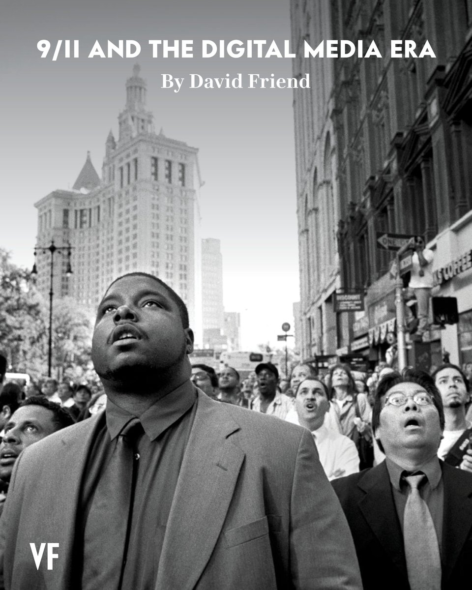 VanityFair's tweet photo. Whatever else September 11 did, it ushered in the age of global simultaneity.

The whole world, literally, was watching. Never before had more people seen the same news event at the same moment. An estimated two billion people or more—a third of the species—saw the attacks in real time or watched coverage in that day’s news reports.

Vanity Fair’s David Friend chronicles the impact of 9/11 on an already image-saturated media ecosystem: https://t.co/zsbragng48