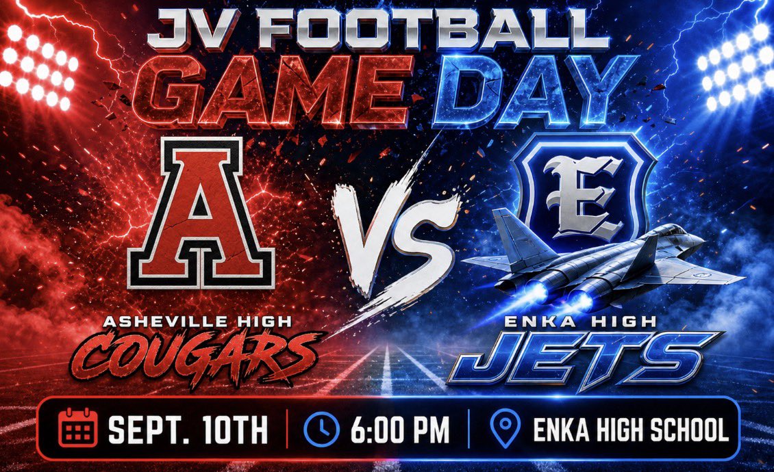 AHSCougarsFB's tweet photo. JV is at Enka tonight. Conference play begins at 6:00. #CougarPride #TheHigh https://t.co/TFLfFCvC2a