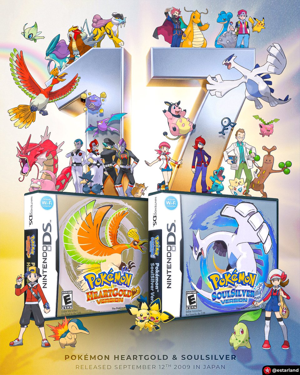 eStarland's tweet photo. Today is the 17th Anniversary of Pokémon HeartGold &amp; SoulSilver! 💛🩶 https://t.co/T8UNdyYMiJ