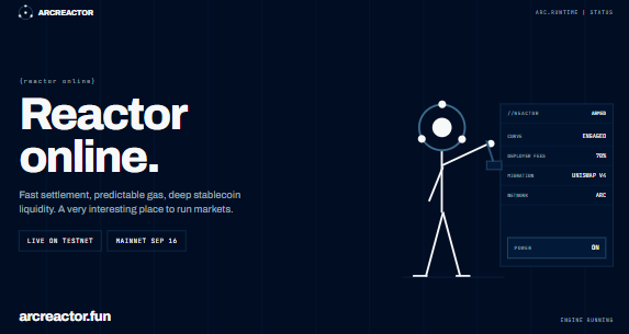 arcreactor_fun's tweet photo. Arc is built around fast settlement, predictable USDC-denominated gas and stablecoin liquidity.

That makes it a very interesting environment for onchain markets.

ArcReactor is our bet that a thriving Arc economy will need a permissionless engine for launching those markets.

⚛️ Reactor online.