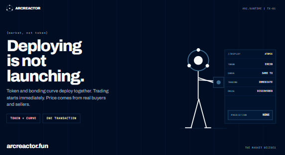 arcreactor_fun's tweet photo. There’s a difference between deploying a token and launching a market.

ArcReactor does both.

Token + bonding curve deploy together.

Trading starts immediately.

Price is discovered onchain through actual buyers and sellers.

The contract doesn't predict demand.

The market does.
