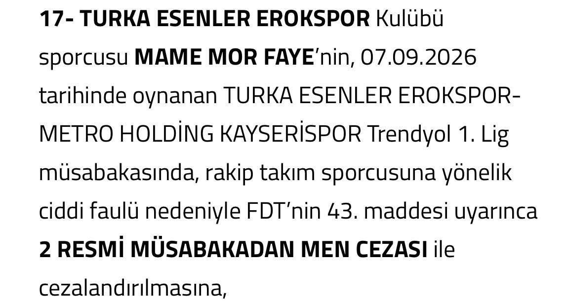 Bogazin_kartal's tweet photo. Avukat Oğuz Atalay: "PFDK kararı çok açık bir hukuksuzluk örneği olmuş. Sevk 41. maddeden ama başından beri söylediğimiz gibi hakaret olmadığı PFDK tarafından kabul edilmiş. 

Burada iki ilginç nokta var: birincisi PFDK, diğer takım oyuncusundan bahsederken “rakip takım sporcusu” ibaresini kullanır. Görsel olarak da ekledim. Ancak Vlahovic cezasında “rakip takım mensubu” ibaresi kullanılmış. 

İkinci ilginç nokta şu: Talimat’a göre sportmenliğe aykırı hareket, 36/2 kapsamında para cezasına çevrilebilir. Disiplin hukuku ilkelerine göre cezanın para cezasına çevrilmesi elzemdir. Ancak daha da garibi şu, Vlahovic’e müsabakadan men ile birlikte para cezası verilmiş. Bunun verilebilmesi için eylemin hakaret olması lazım ancak hakaret olmadığı da tespit edildi. 

Özetle, PFDK hangi eylem nedeniyle bu cezayı verdiğini kamuoyuna açıklamak zorundadır. Eğer el hareketi nedeniyle verdi ise bu karar hukuka açıkça aykırıdır. Tahkim bu kararı kaldıracaktır. 

Son not: Talimat’ın 85/4 maddesine göre eğer el hareketinden dolayı bir cezalandırma var ise PFDK Skriniar’ı soruşturmak zorundadır. Bunu niye uygulamadığını da kamuoyu ile paylaşmalıdır."