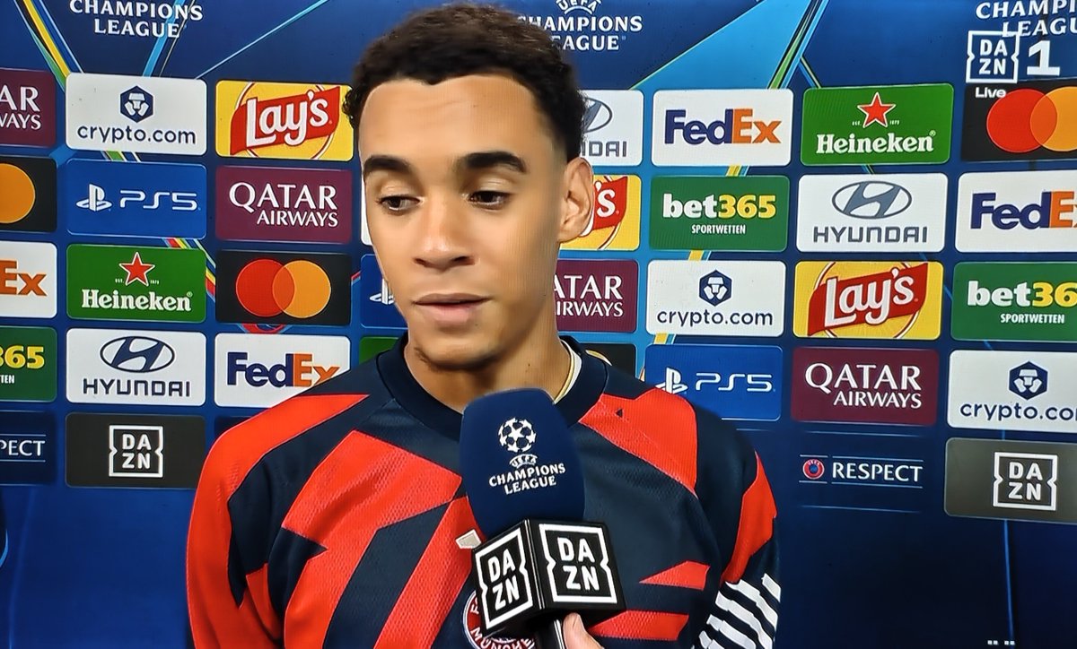 iMiaSanMia's tweet photo. Jamal Musiala: "I'm very happy to have scored, happy to be back in the starting lineup in the Champions League. I'm getting my rhythm back. The team really supported me, the coach, my teammates, they were a big help. I want to perform - and step by step, have fun again and get back to my help"