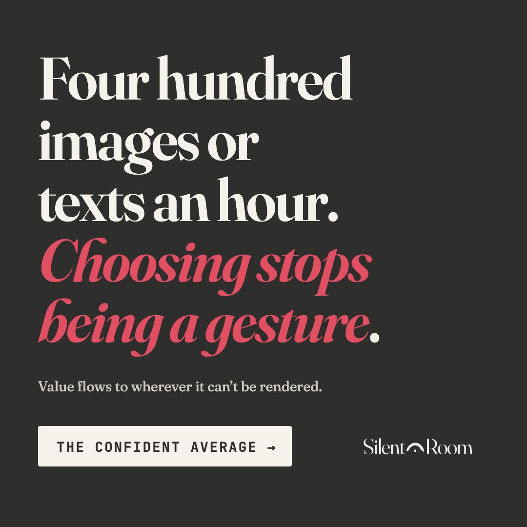 silentroomjrnl's tweet photo. A digital detox sells for noticeably more than Wi-Fi. Genuine refusal is visible only to the person who refused. The only refusal that works is the one nobody talks about. That's bad news for anyone who makes a living by speaking ↓
