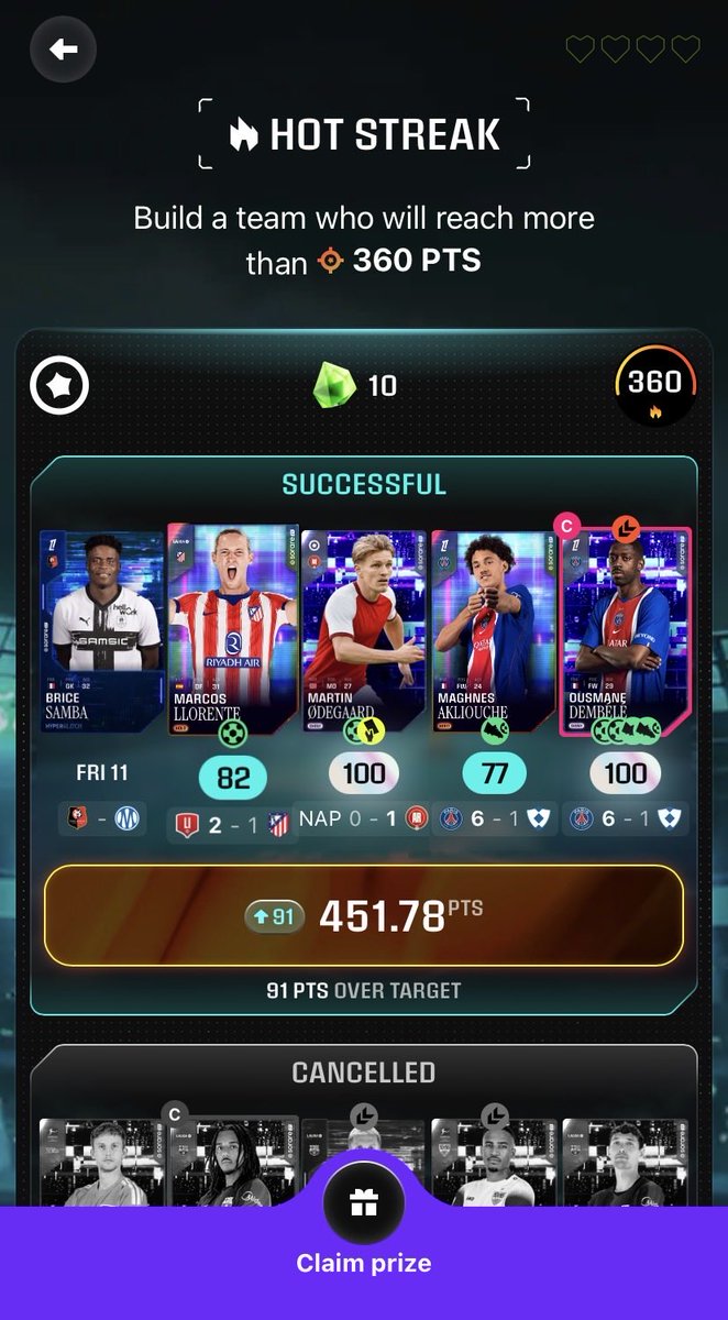 SorareDan13l's tweet photo. 4 streaks hit without the need for a goalkeeper , surely this has got to be some record 😂 #sorare #hyperglitch https://t.co/3VuE7l5GUH