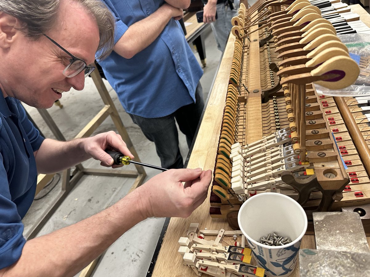 RennerAction's tweet photo. At this week’s PTG Phoenix Chapter meeting, we installed new Renner Blue Point hammers and action parts and started the restringing process on our Mason &amp; Hamlin A rebuild project. #ptg #renner #renneraction #pianotechnicians https://t.co/GVtiBDopTX