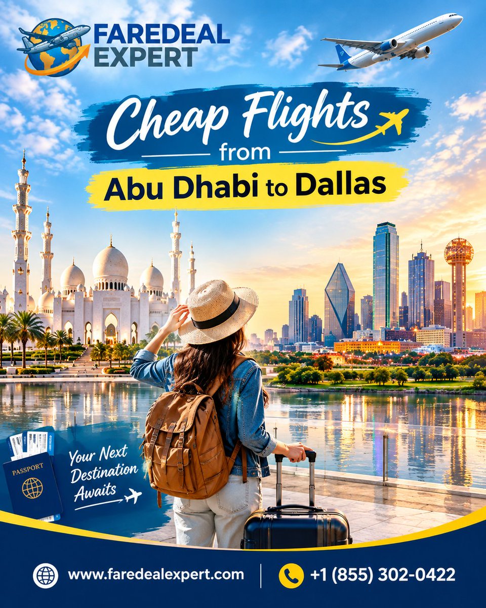 Faredealexpert's tweet photo. ✈️ Planning a trip from Abu Dhabi to Dallas? Find affordable flight options and travel deals with Fare Deal Expert. Start your journey today! 🌍

🌐https://t.co/8ep2LC8zbk
📞+1 (855) 302-0422
#CheapFlights #AbuDhabiToDallas #DallasFlights #FlightDeals #FareDealExpert https://t.co/lN3cr8U6z5