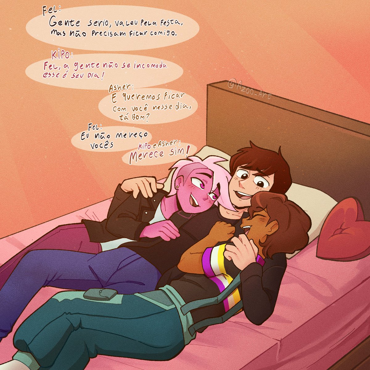 KlonoaGarry's tweet photo. Pela primeira vez! Asher, Fel e Kipo estão juntos! após uma longa festa, o trisal resolveu passar um tempo juntos.

Arte: @Azoo_Art https://t.co/cpqoZ05unH
