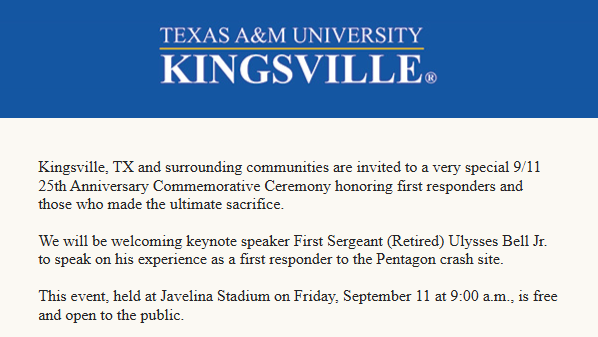 TAMUK_HogPower's tweet photo. #NeverForget https://t.co/BGvU5P5sXf
