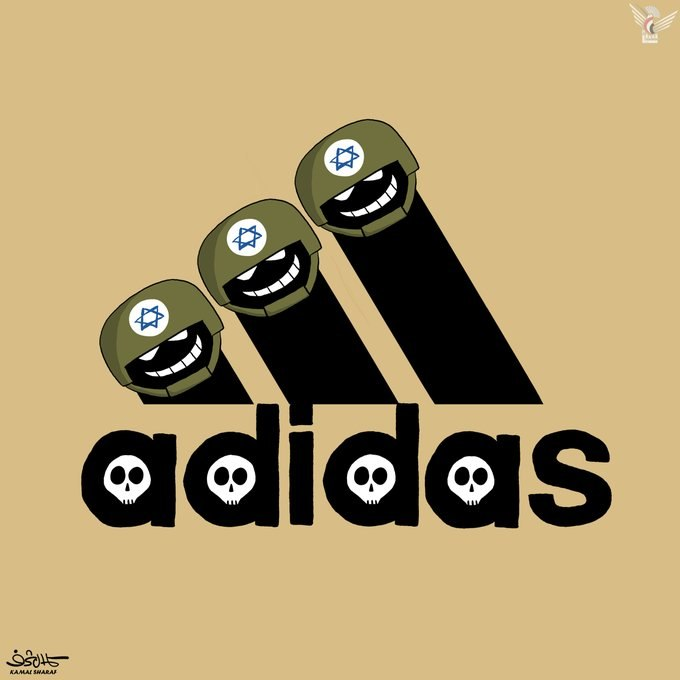 Motherl28134473's tweet photo. From Gaza to the world: Boycott Adidas! 
No blood on our shoes https://t.co/iQhvEBzMb0
