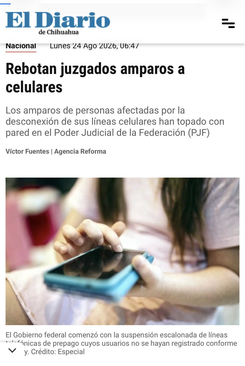 JoseMarioMX's tweet photo. Hoy la @SCJN puso fin a un absurdo: cerca de 900 amparos contra el registro obligatorio de celulares llevaban semanas rebotando entre juzgados. Unos decían “esto es telecomunicaciones”; los especializados respondían “no me toca”. Mientras discutían la puerta, las líneas seguían siendo desconectadas.

La Corte resolvió la contradicción 111/2026 y fijó jurisprudencia: estos amparos deben ser conocidos por los jueces administrativos ordinarios. Parece una cuestión técnica. No lo es. Significa que el Poder Judicial ya no puede seguir mandando al ciudadano de ventanilla en ventanilla mientras el acto que reclama se ejecuta.

Ahora viene lo verdaderamente importante: decidir si el Estado puede obligar a millones de personas a vincular su teléfono con su identidad y cortarles el servicio si se niegan. Hoy se resolvió quién debe escuchar. Falta resolver si lo que está haciendo el Estado es constitución.