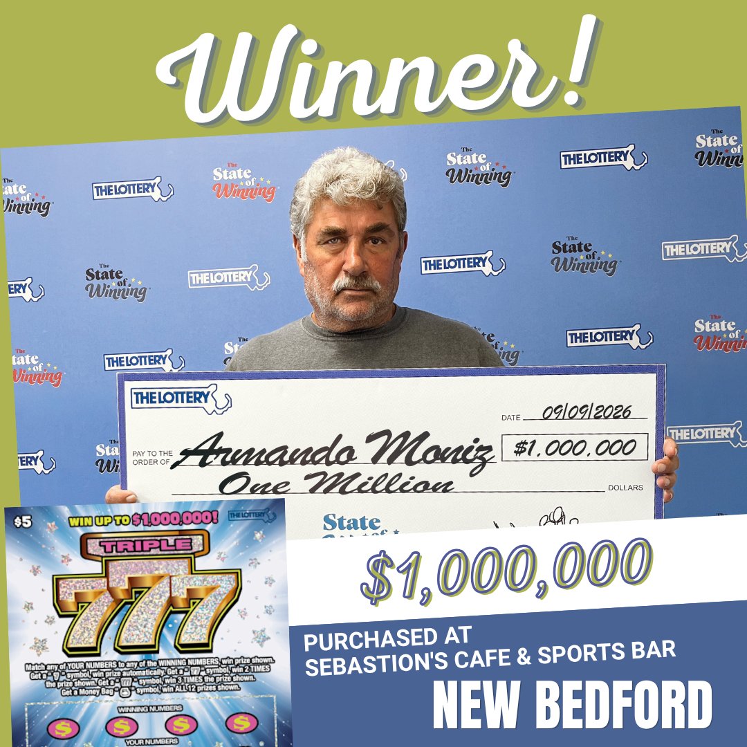 MAStateLottery's tweet photo. Triple 777 ($5) is his lucky game 🤑 Hitting multiple prizes before scratching the $1 MILLION top prize in #NewBedford
There is one more $1 MILLION prize out there! Find it before he does 😉
Scratch ticket details > https://t.co/TB0T8qgxFM
#MassLottery
#ScratchTicket
#Winner
#InStore
#Retailer