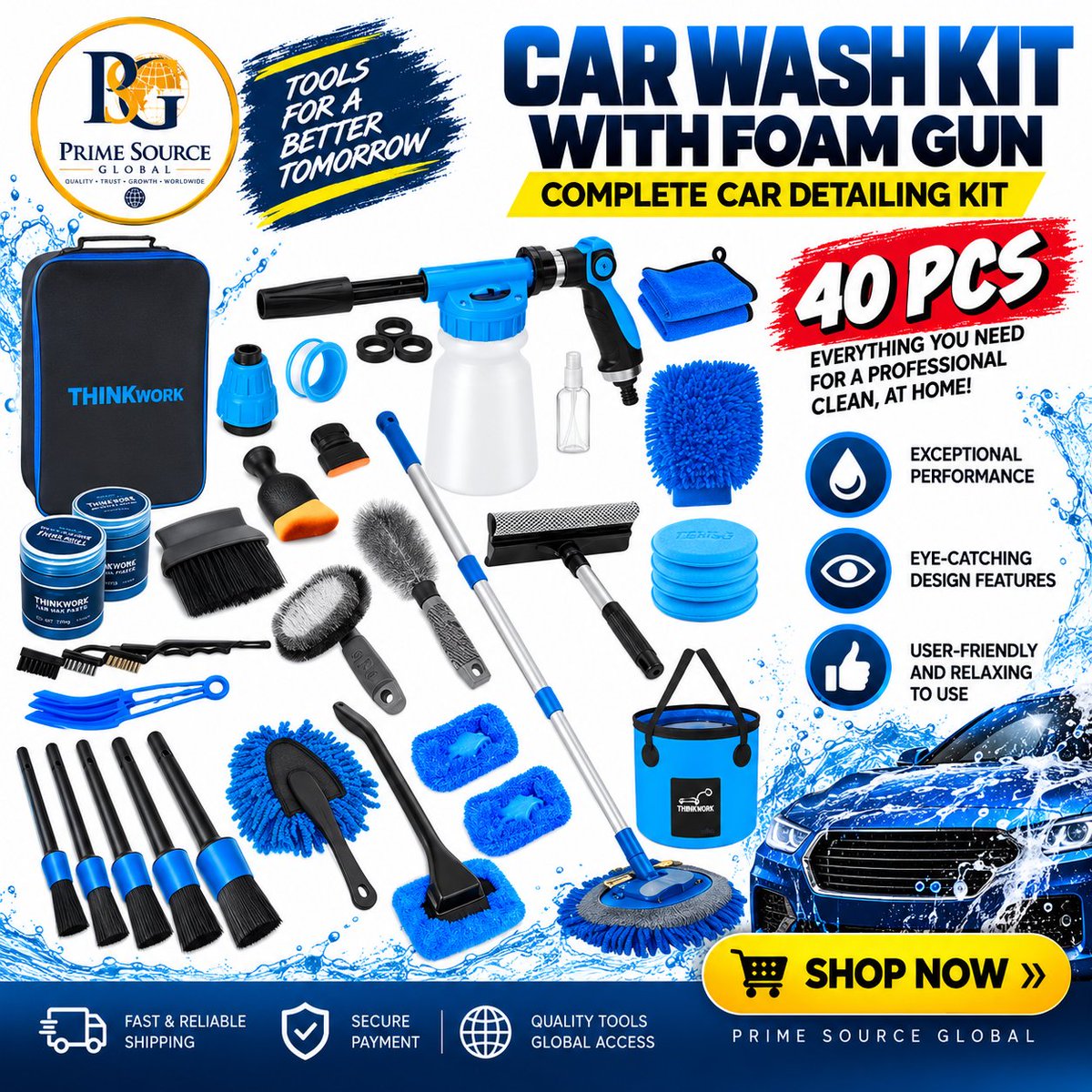 PSGlobalCo's tweet photo. 🚗 Elevate Your Car Care.

The 40 PCS Car Wash &amp; Detailing Kit delivers the essential tools for a cleaner, more polished vehicle—at home or on the go.🛒 Shop Now https://t.co/yQnBpRMa9W
#PrimeSourceGlobal #CarCare #CarDetailing #CarWashKit https://t.co/rTPBNw1QC9