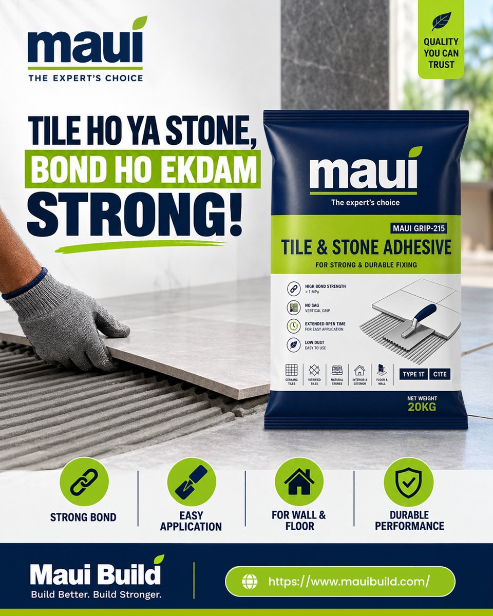 Mauibuild's tweet photo. Give your surfaces the strength they deserve with Maui Tile &amp; Stone Adhesive — designed for strong, durable and reliable fixing.

🌐 https://t.co/0F6NlFQbU1

#MauiBuild #TileAdhesive #StoneAdhesive #TileFixing #ConstructionMaterials #StrongBond #BuildingSolutions #WallAndFloor https://t.co/KAzWVPETlw