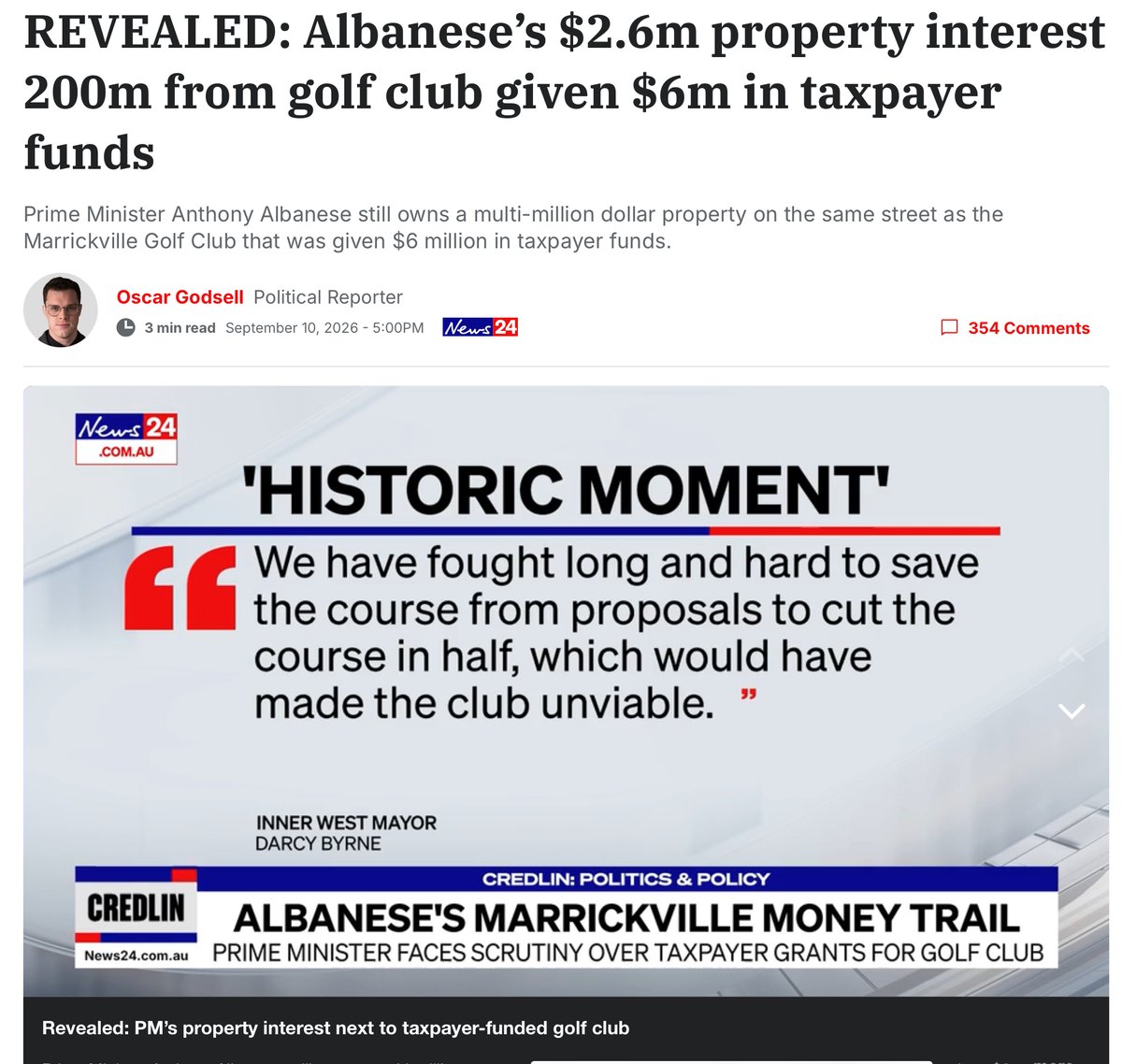 craigkellyAFEE's tweet photo. Albanese seeks to downplay Labor’s corrupt gift of taxpayers money to Marrickville Golf Club, claiming Anyone can take out a membership for $2.50. 

He forgot to mention he owns a property worth $2.5 million in the same street. 

And that the real beneficiaries of this corrupt grant were owners of properties surrounding the golf course. Such as Albanese himself.