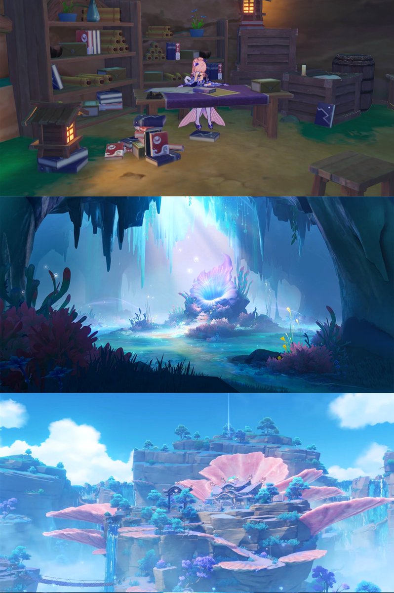 genshinmains_'s tweet photo. Lots of people are comparing Kokomi's secret place to Vodyanitsa's Tidesong Cavern, when Kokomi has an entire Sangonomiya Shrine for her. 🧜‍♀️

#GenshinImpact https://t.co/jHezxA9JNb