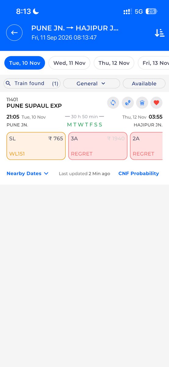 imvirbhadra's tweet photo. And this happened right after your overload got sorted.
Why this happened everytime to public when he try to book by himself/herself?
@RailMinIndia @AshwiniVaishnaw @PMOIndia 
ARP is now same as Tatkal system for real. https://t.co/GET8F14nDM