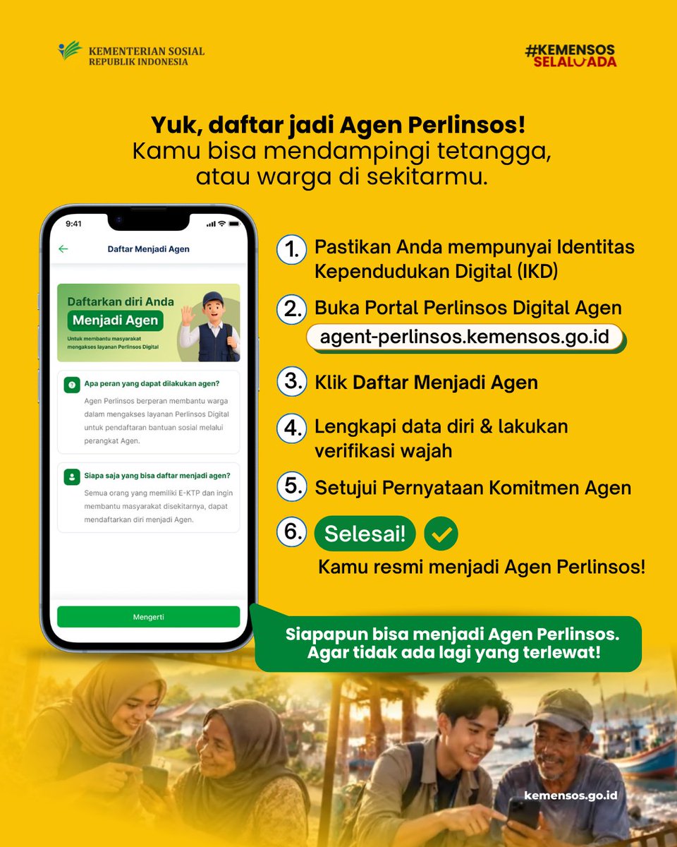 BBPPKS_BJM's tweet photo. Melalui Gerakan Nasional Peduli Tetangga untuk Perlindungan Sosial, jadilah Agen Perlinsos untuk membantu warga yang membutuhkan agar dapat mengakses pendaftaran bantuan sosial.

#GerakanPeduliTetangga #AgenPerlinsos 
#SelaluAdaKabarBaik #KemensosSelaluAda https://t.co/Jg0Rsh882i
