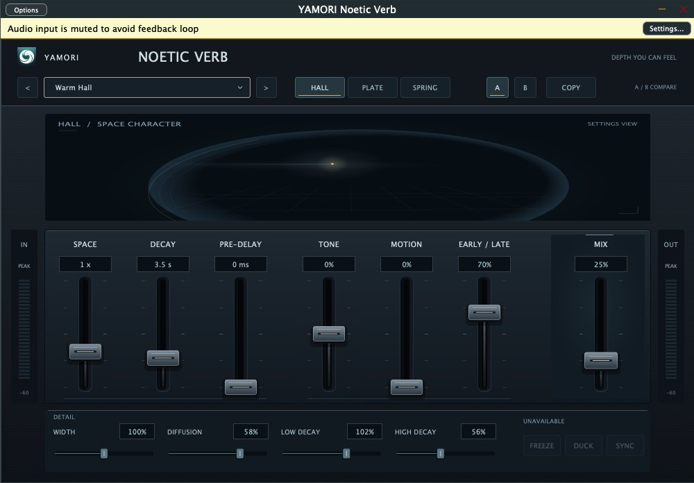 __A___S___Y__'s tweet photo. After C-79, our flagship compressor, the next YAMORI Audio release is getting very close.

NOETIC VERB is our reverb project, built around one idea: giving space character without making the workflow complicated.

Hall, Plate and Spring modes.
 Space, decay, pre-delay, tone, motion, early/late balance and mix.
 More detailed shaping underneath for width, diffusion and decay behavior.

We’re still finishing and testing it, but the core is coming together.

YAMORI Audio is becoming a real product line, not just a single plugin.
C-79 Compressor
 NOETIC VERB Reverb
 …and more coming.
Built in Ashiya by 9riAcion.

#YAMORIAudio #AudioPlugin #Reverb #MusicProduction #DSP #AudioEngineering #9riAcion