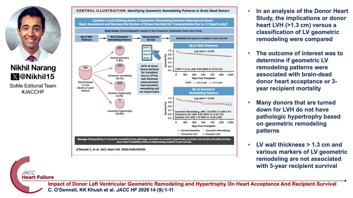 Nikhil15's tweet photo. Now in @JACCJournals #JACCHF, new work from the Donor Heart Study on classification of donors with LVH, opportunities to reclassify using geometric remodeling, leaving a path forward to accept more donors for listed patients @KiranKhush1 @Stanford_HF 

🔗 https://t.co/xT0Gul5y91 https://t.co/JRkDoPys3y