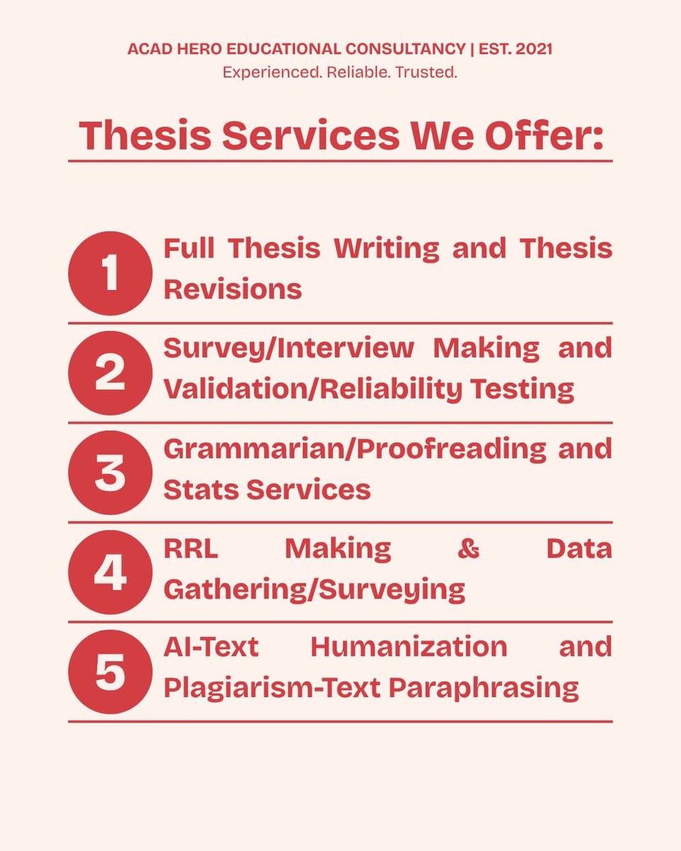 edacadcomms's tweet photo. Acad Hero is one of the most trusted academic commissioners online since 2021 🫡 Here are the services we offer for thesis writing and thesis revisions ✨ DM us 💌

✨ lf commissioner lf client thesis title thesis revisions thesis writing thesis proposal grammarian services stats services rrl ai humanization survey validation grammarian services survey questionnaire t-test anova pearson r methodology introduction