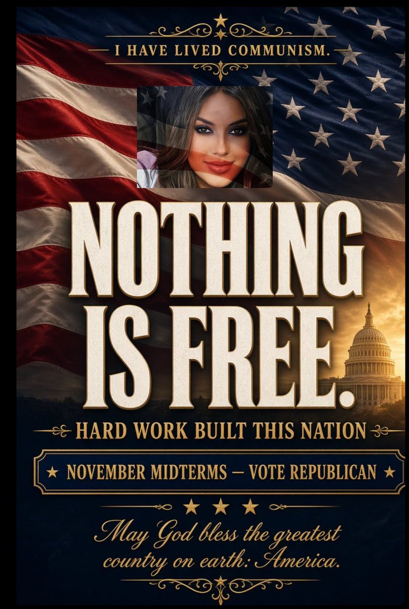 TrumpGirlLove's tweet photo. 🇺🇸 I have lived under communism. I know what it costs a people when the government promises everything for free and then takes everything in return.

As I watch the Republican midterm convention, I hear our leaders describe a choice I already understand. America is the greatest country on earth because work still matters, opportunity still exists, and a person can still own a home, a farm, a business, and a future. Nothing is free. Hard work built this country. Hard work keeps it free.

Communism does the opposite. It takes freedom of speech, human rights, and freedom of religion. It takes your property and your business. The government owns it all and controls you. Food, medicine, electricity, soap, toilet paper, toothpaste, land, and homes become uncertain. Officials grow rich. Ordinary people suffer every day. I have lived that life. I will not pretend it is compassion.

That is why I love America so deeply. The November midterms are decisive. We must vote Republican from the top of the ballot to the bottom. Our lives, our freedoms, and our children’s futures depend on it. Future generations depend on it.

This is a serious moment. Silence is surrender. Staying home is surrender. Vote Republican. Defend this country while we still can.

May God bless the greatest country on earth: America.​​​​​​​​​​​​​​​​​​​​​​​​​​​​​​​​​​​​​​​​​​​​​​​​​​ 🙏🇺🇸