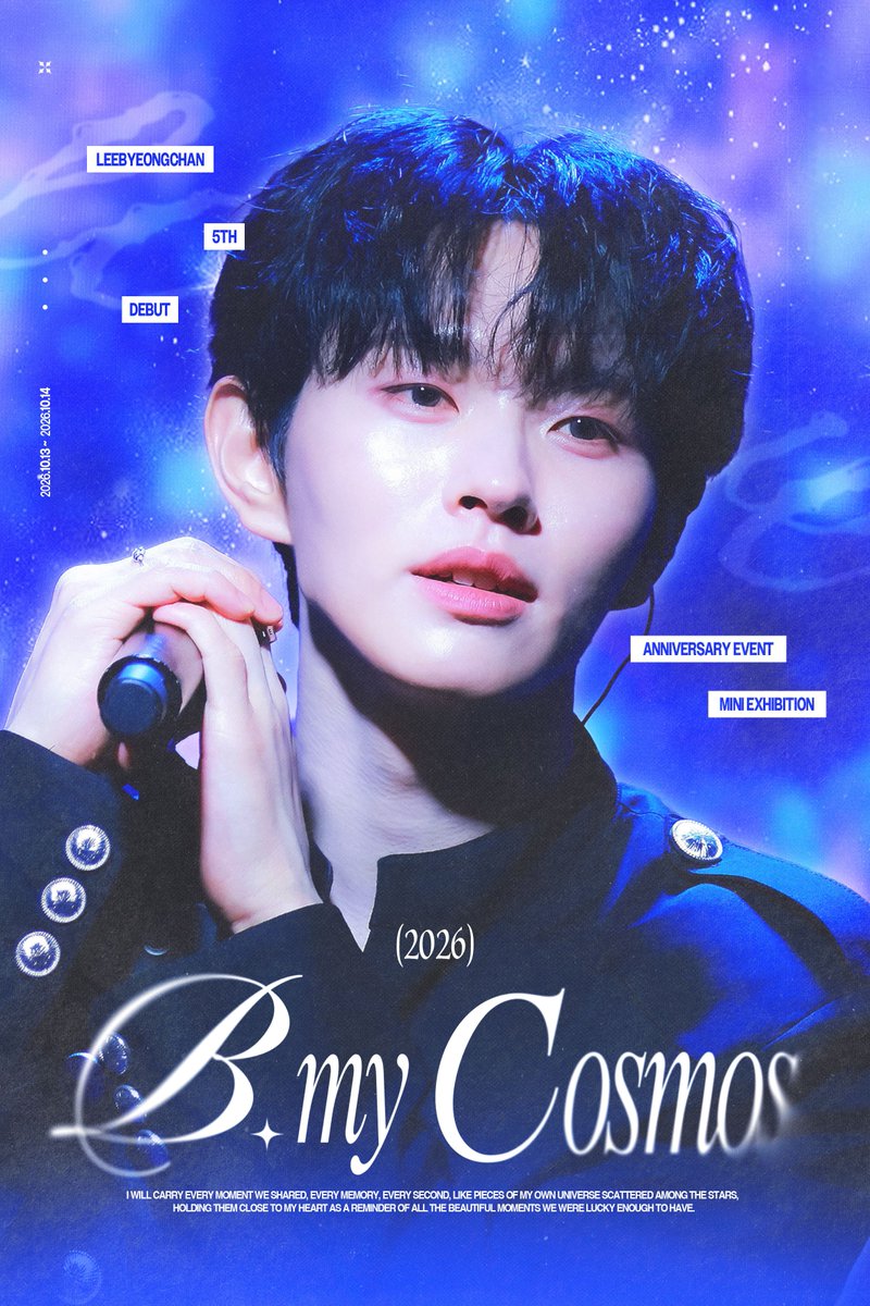 take_bchan's tweet photo. ⟢ 𝟤𝟢𝟤𝟨 𝟧𝖳𝖧 𝖣𝖤𝖡𝖴𝖳 𝖠𝖭𝖭𝖨𝖵𝖤𝖱𝖲𝖠𝖱𝖸 𝖤𝖵𝖤𝖭𝖳 

࣪𖤐 𝑩. 𝑴𝒀 𝑪𝑶𝑺𝑴𝑶𝑺 ⸰ 𖥔 ͙ࣳ☽ 

병찬이의 데뷔 5주년을 기념하여
이벤트 카페 및 미니전시회를 진행합니다. ❥･•

 ❂ 𝟤𝟢𝟤𝟨.𝟣𝟢.𝟣𝟥-𝟣𝟢.𝟣𝟦
 ❂ 델루나카페&amp;갤러리 

#이병찬 #B_MY_COSMOS https://t.co/dkkKjeUfee