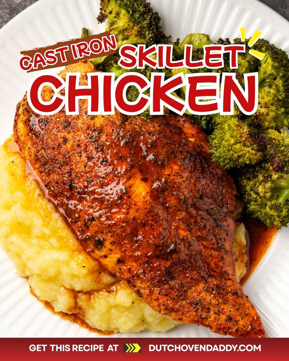 dutchovendaddy's tweet photo. 🍗🔥 Cast Iron Skillet Chicken is crisp-skinned, juicy, and golden all over for a dinner that never gets old.
Crispy skin or is it going in the trash at your house?
#SkilletChicken #DinnerIdeas #CrispySkin #HomeCooking #CastIronCooking #ChickenRecipes https://t.co/wsf05LQ361