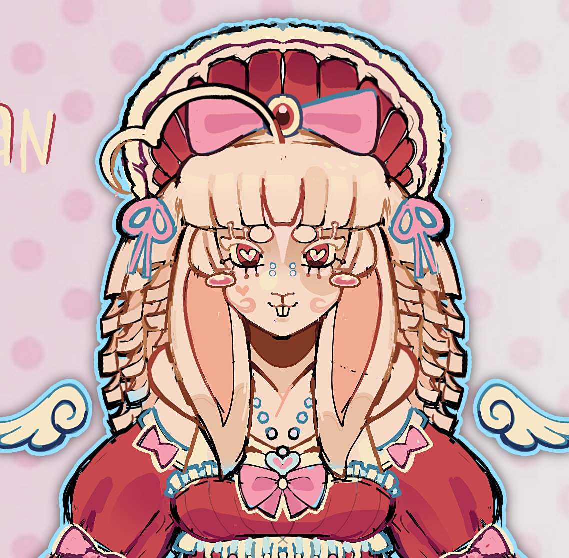 Vickyscarlettz's tweet photo. Persona 🐰🎀

I made this afew months ago but i added sum stuff to it yay!!

Its gonna be a pain drawing her dress again,,,, so might as well draw more reference sheets of her soon 😭😭 

#persona #sona https://t.co/FnMOonb71F