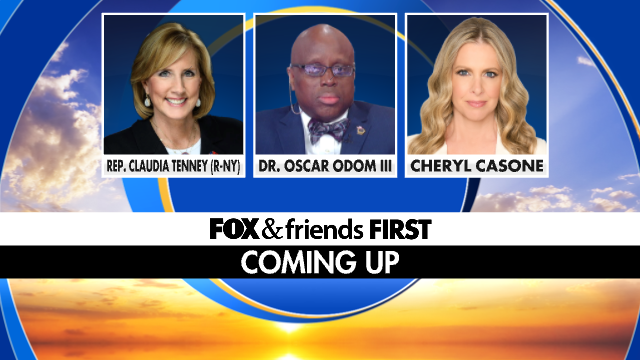 FoxFriendsFirst's tweet photo. Coming Up On Fox &amp; Friends First!
@RepTenney Dr. Oscar Odom III @cherylcasone https://t.co/hWaJ4S9g7r