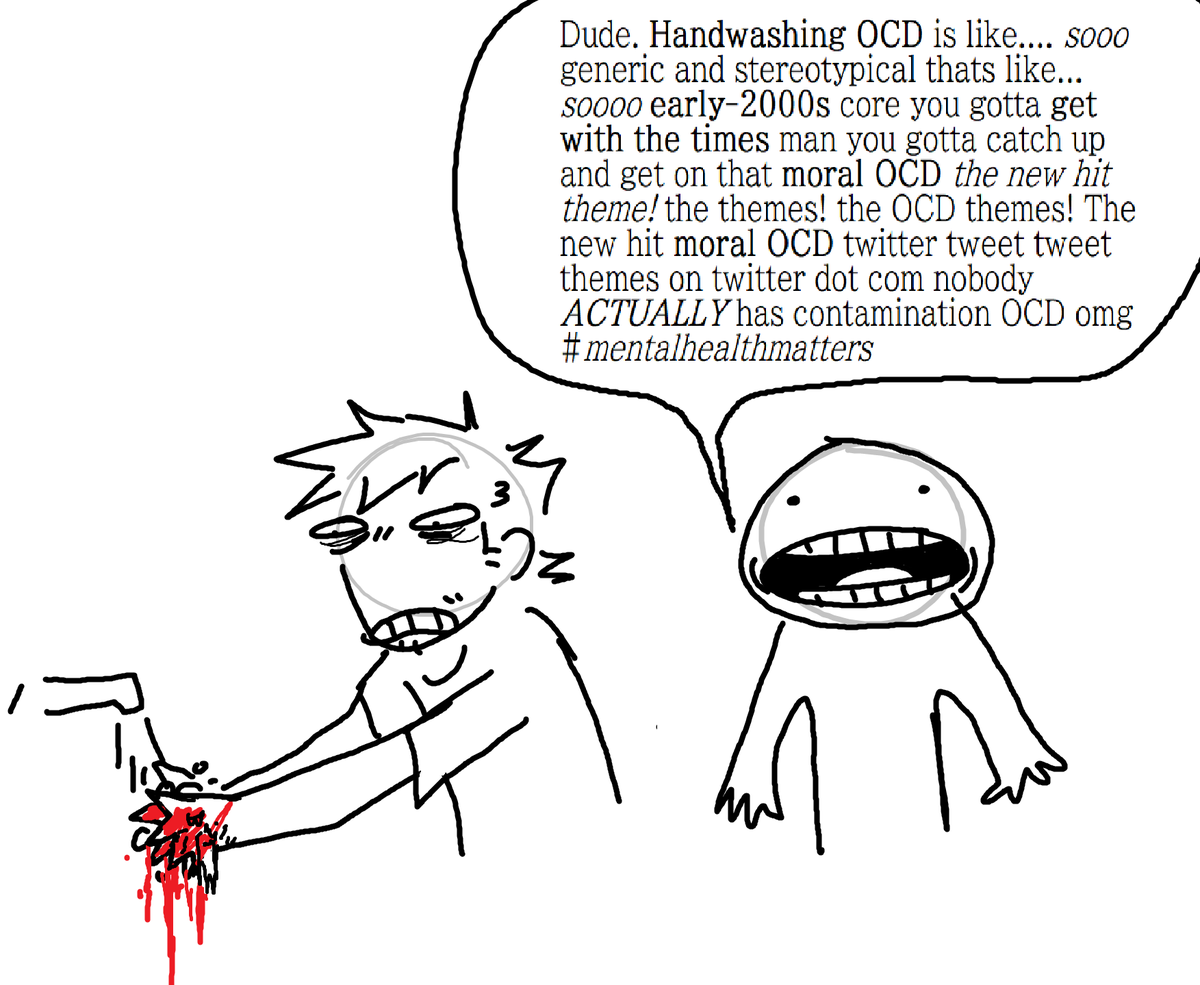 CABLEG0RE's tweet photo. OCD sucks no matter what obsessions or compulsions you have. Comparing severity of a disorder that makes some people with it obsessively think "wow my disorder isn't bad enough to be valid i should TRIGGER MYSELF to make sure i feel bad enough" is kind of crazy https://t.co/XIFz8PPbiz
