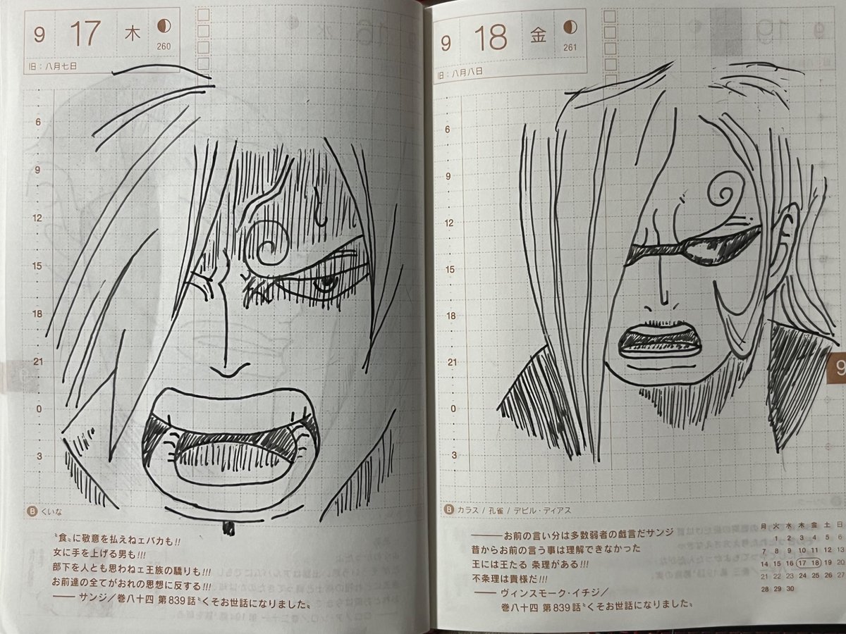 Kama_Chan_OP's tweet photo. 昨日〜今日の兄弟喧嘩セット！
#ONEPIECE 
#ほぼ日手帳2026
#模写イラスト https://t.co/BYzxVVKEAE