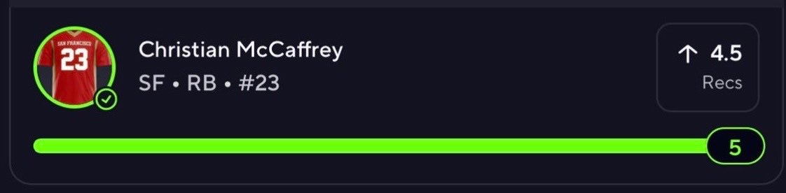 draslocks's tweet photo. CASH THE NFL POTD ✅✅✅
Christian McCaffrey (SF) O 4.5 Recs✅✅✅✅
POTD RECORD 15-4💕
#Chalkboard | #NFL | #Gambling𝕏 https://t.co/a7qPRXAwTI