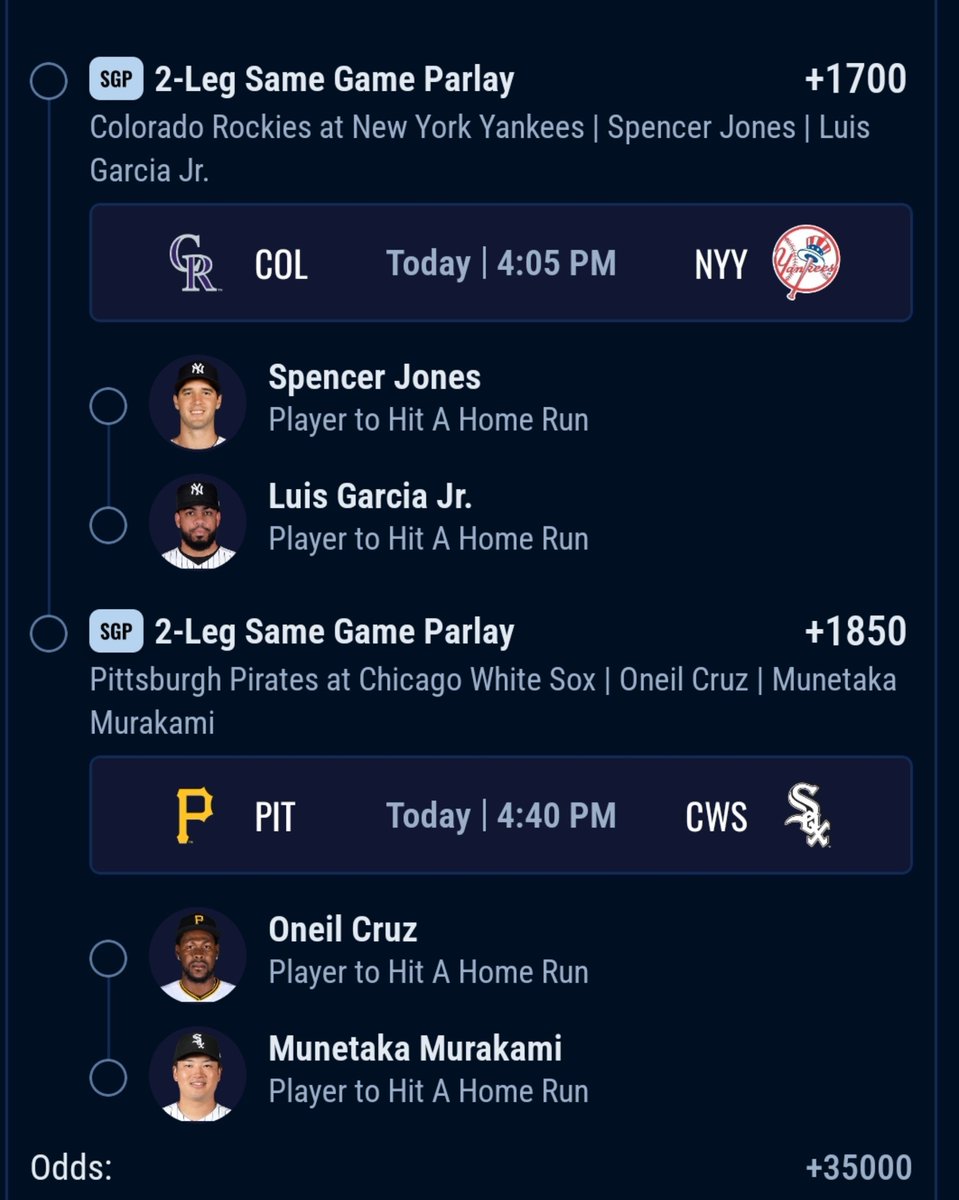 HennyxGaming's tweet photo. No luck for the morning games. My HR parlays for the afternoon games. https://t.co/2Yw6tdh8Os