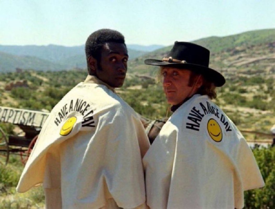 ATRightMovies's tweet photo. Cleavon Little and Gene Wilder on the set of BLAZING SADDLES (1974). https://t.co/uQBNGvunTe