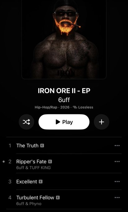 MusicTalksHQ's tweet photo. 🚨 OUT NOW! 🔥🎧

6UFF — “IRON ORE II” EP 💿
Featuring Tuff King &amp; Phyno. 🇬🇭🇳🇬
🎧 OUT NOW!

#6UFF #IronOreII #Phyno https://t.co/U4dyWh8RCy