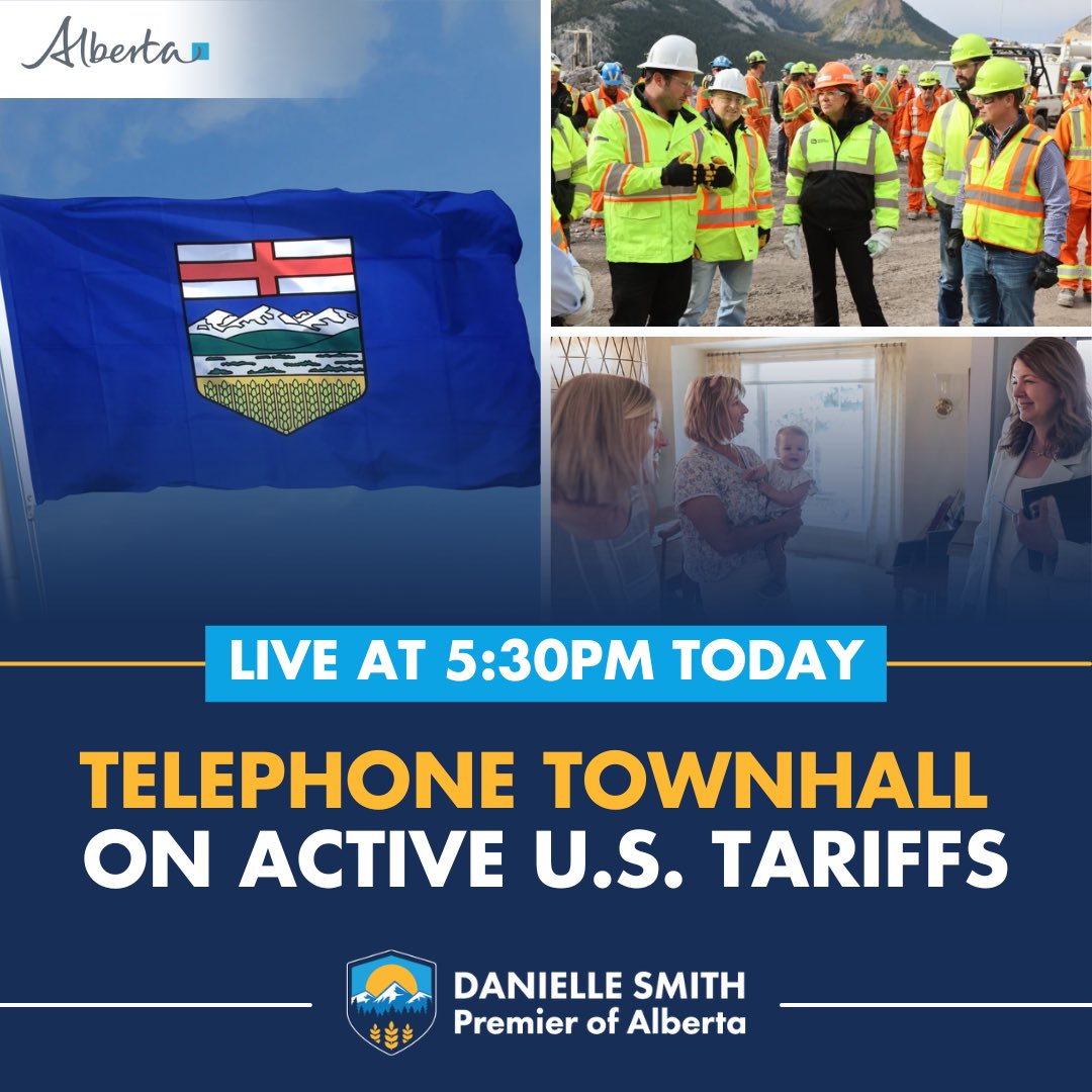 ABDanielleSmith's tweet photo. Tonight I am hosting a telephone town hall with Alberta businesses and industry groups to hear from the front lines directly about how their businesses are impacted. 

The feedback we receive will help shape Alberta’s ongoing response. Join us live at 5:30pm.

Join here: https://t.co/sH2CHQt2Bb