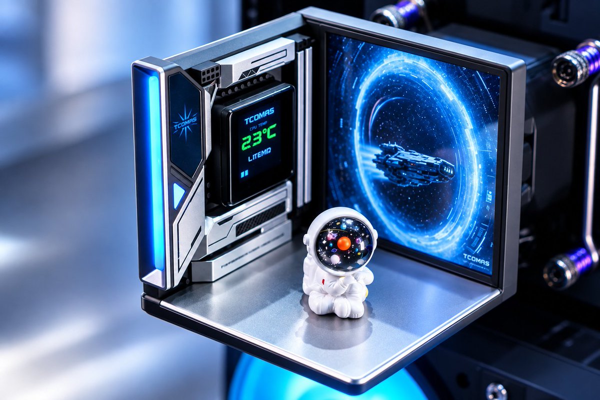 tcomas_la's tweet photo. Doble pantalla (4" + 1.3"), estética mecánica y vibras cósmicas. GATE abre la puerta al enfriamiento que mantendrá tu nave fría en plena batalla interestelar. 🚀❄️

#TCOMAS #PCCooling #PCbuilding https://t.co/lG3qsIMmyd