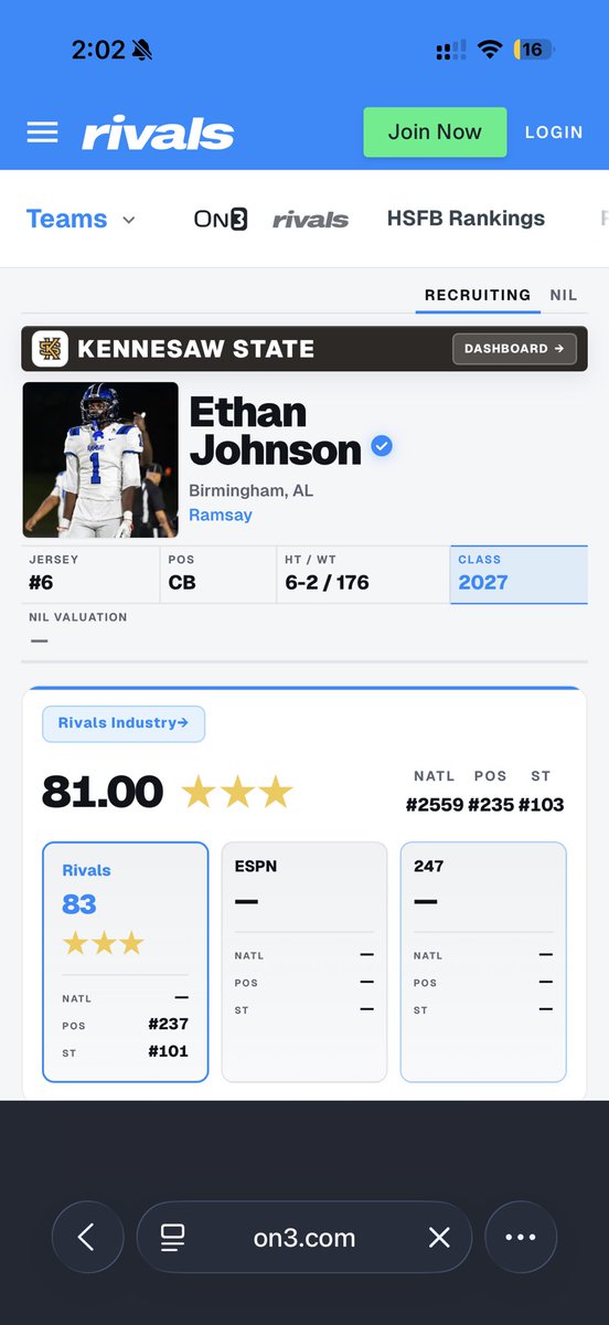 OverlyEJAY's tweet photo. #AGTG Truly blessed and grateful to officially be rated a ⭐️⭐️⭐️ by @Rivals @On3. Such a blessing for only 3 years of playing football, all praise to the most high🙏🏾
@RamsayFootball @jbwoodall271 @BreedSpeed7 @coach_hadac @5StarFBRecruits https://t.co/ygVdPlnlSY