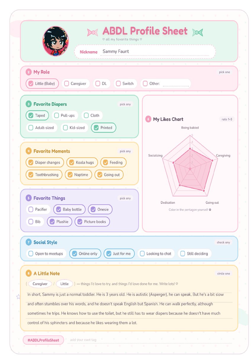 toddlersammydl's tweet photo. I created my little profile on that site; anyone else who wants to do the same is welcome to—here’s the link. :3

https://t.co/7jMDau9tEG

#ABDLProfileSheet https://t.co/46TvwrtgDu