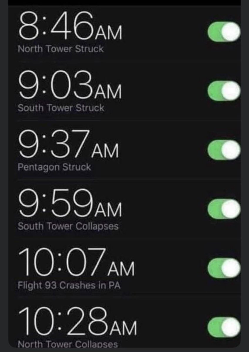 TxTrue73's tweet photo. Tomorrow morning, the clock will reach each of these times again. For thousands of families, they are moments that changed everything forever. 🇺🇸

8:46. 9:03. 9:37. 9:59. 10:03. 10:28.

These times are Eastern Time, where the events occurred.

Twenty-five years later, I still remember watching that morning unfold and trying to comprehend what we were seeing.

Tomorrow isn’t about politics. It isn’t about disagreements or what has happened in the years since. It’s about remembering the 2,977 lives lost, the families who never got to say goodbye, and the incredible courage of those who ran toward danger to help complete strangers.

When these times pass tomorrow, take a moment and remember them.

25 years later, their lives still matter. Their stories still matter. And we still remember. 🇺🇸

9•11•2001 — Never Forget.