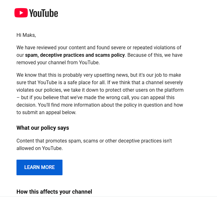 44235235as2's tweet photo. Two channels. ~100,000 subscribers. Gone overnight.

Reason given: "Spam."

No strike. No warning. No explanation of what I actually did.

I've never bought views, run a scam, or broken a single policy.

@TeamYouTube I'm not asking for special treatment. Just one human to look at my channel.

Youtube says it reviewed my channel, but I guarantee 1000% I never broke any of their rules at all, this is a system error that needs to be corrected for people to keep trusting this platform!!! FIX my channel and reinstate me please!

My channels: https://t.co/4HmBLJFdrC https://t.co/f3cbLG8J7E