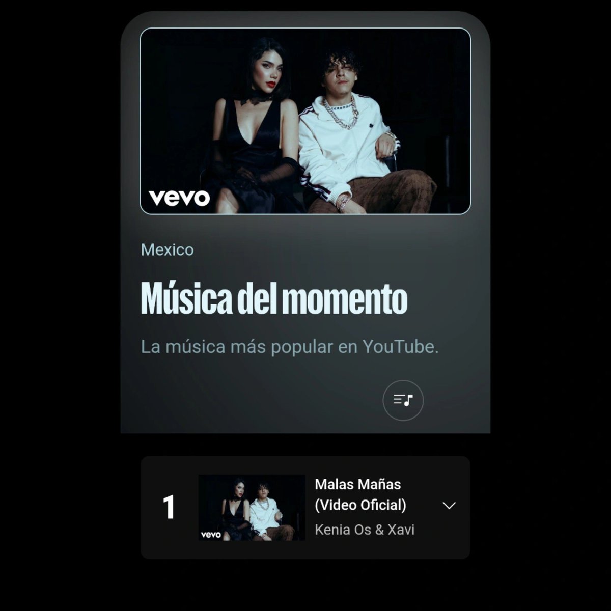 KeniaOsInfo_'s tweet photo. A una semana de su estreno, el video oficial de “Malas Mañas” continúa en el PRIMER LUGAR de tendencias de YouTube México. 🇲🇽 https://t.co/9VuBqIIVBx
