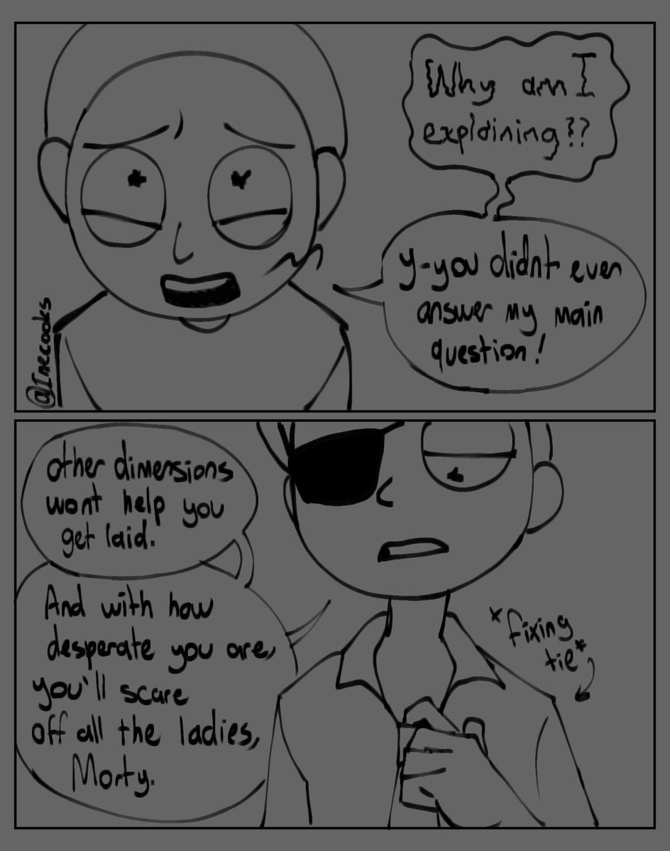 Inecooks's tweet photo. Mortycest comic part 3 (rest is in my account so check it out wink) ngl I'm going so random on this lmao I hope I'm not writing them too out of character. Fyi they're hanging out w out Rick knowing so em uses it as an excuse

#mortycest #rickandmorty #morty #evilmorty #comic https://t.co/u2Fchk3nIG