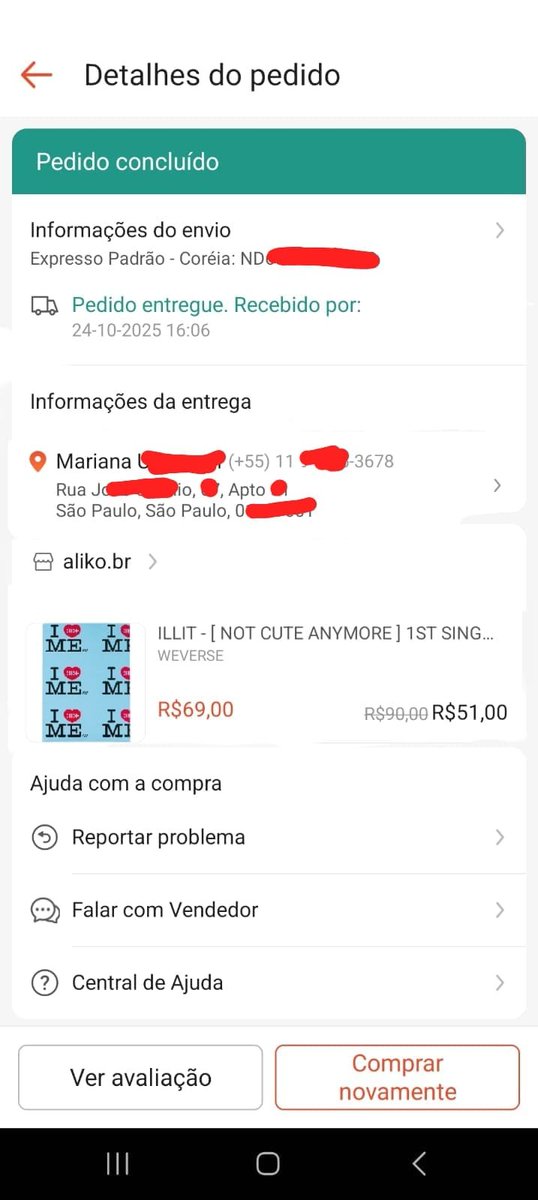 553captor's tweet photo. e esse foi o "print da compra" dela

1. data 24-05-2025
2. compra da aliko sem a moldura/selo da aliko
3. vários rabiscos brancos, cores e qualidade das letras diferentes
4. esses valores esquisitos matemática de bêbado

segue uma compra minha na direita pra compararem o layout https://t.co/tljbr4sdav