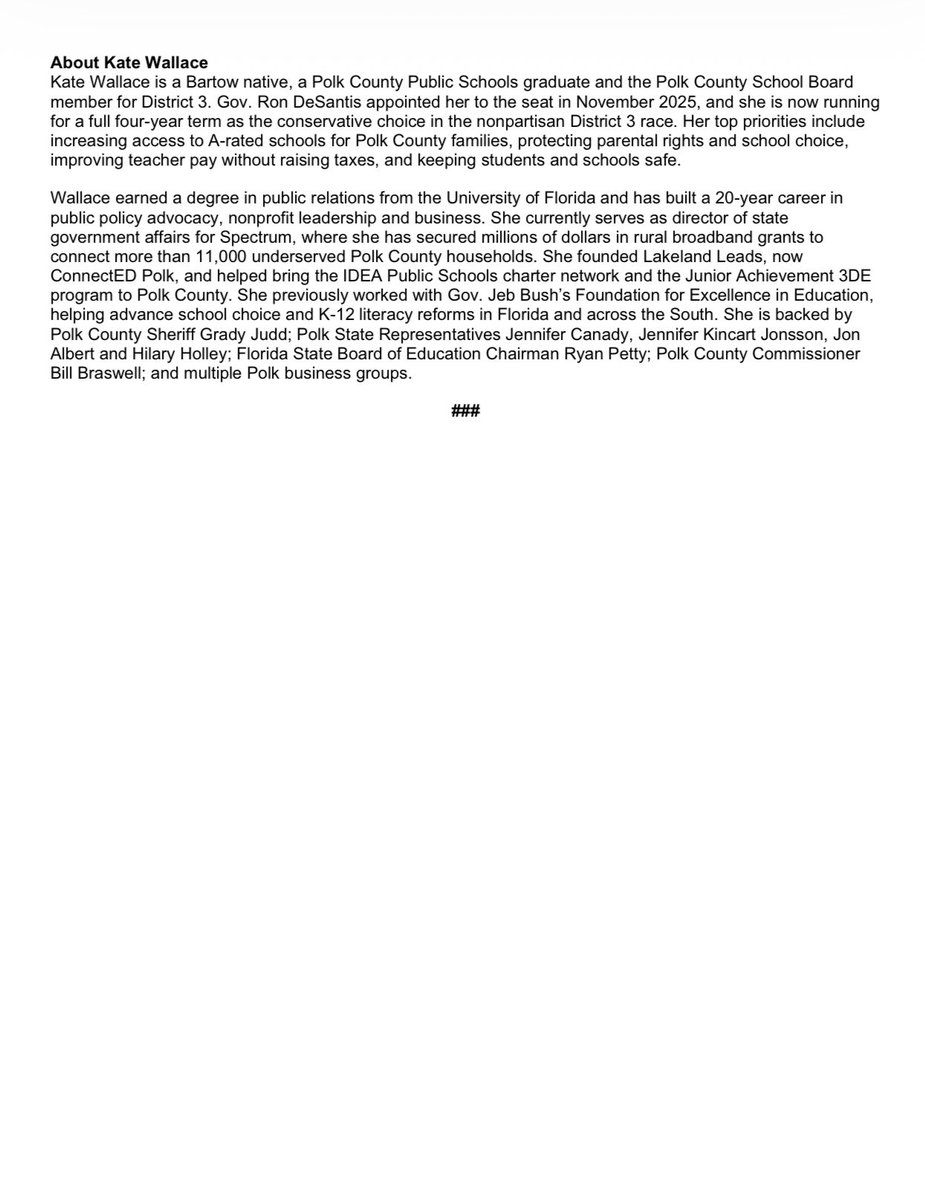 KateforKidsFL's tweet photo. 🚨 ENDORSEMENT ALERT 🚨 
Sheriff Grady Judd (@PolkCoSheriff) has endorsed Kate Wallace for Polk County School Board! Judd says Wallace is proven, conservative leader who will prioritize safety for students and staff. Join Sheriff Judd in supporting Kate at https://t.co/1ATafIeJCD. 

More info in release ⬇️ #kateforkids #FlaPol